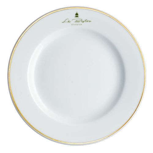 Teller „Princip“, 27 cm, aus Porzellan, mit einfarbigem Logo von Le Bistro Deventer auf der Vorderseite