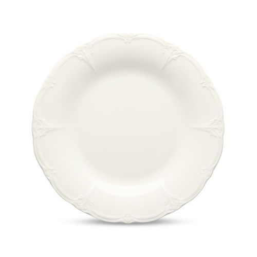 Weißer Porzellanteller Retro, 21,5 cm in der Vorderansicht, mit glatter Oberfläche und dezent erhöhtem Rand.