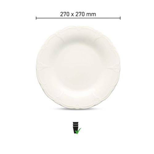 Infografik mit den Abmessungen des Porzellans Plate Retro 27 cm, einschließlich Durchmesser.