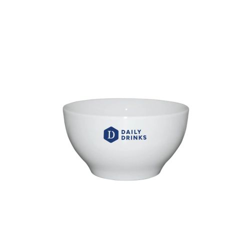 Schüssel weiß 12 cm mit einfarbigem DailyDrinks-Logo in der Mitte der Vorderseite.