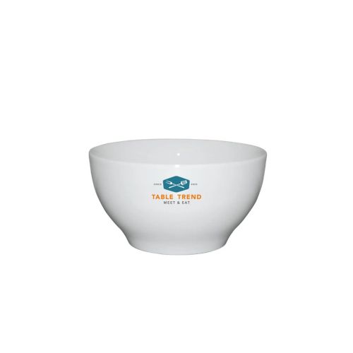 Schüssel weiß 12 cm mit mehrfarbigem TableTrend-Logo mittig auf der äußeren Vorderansicht.