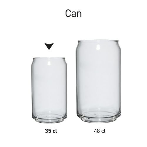 Can-Glas 35 cl in einer Serie, mehrere Exemplare nebeneinander dargestellt