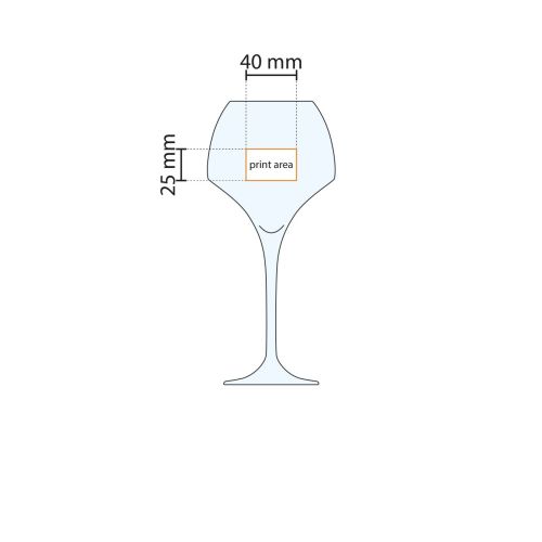 Technische Arbeitszeichnung mit Druckbereich von Sommelier Open Up Weinglas 55 cl. Technische Arbeitszeichnung mit Druckbereich von Sommelier Open Up Weinglas 55 cl.