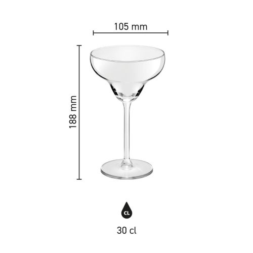 Infografik zu Höhe und Durchmesser von 30cl Margarita-Cocktailgläsern. Infografik zu Höhe und Durchmesser von 30cl Margarita-Cocktailgläsern.