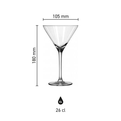Infografik mit Produktabmessungen des Cocktailglases Royal Leerdam Specials 26 cl.