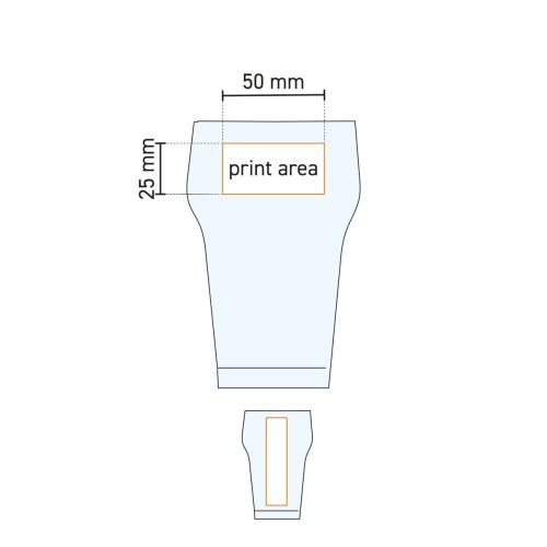 Technische Arbeitszeichnung des 28 cl. Glas mit Angabe der Druckfläche für Logos. Technische Arbeitszeichnung des 28 cl. Glas mit Angabe der Druckfläche für Logos.