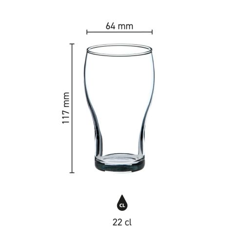 Infografik mit den Abmessungen des Cola Klein 22 cl. Glases, einschließlich Höhe und Durchmesser. Infografik mit den Abmessungen des Cola Klein 22 cl. Glases, einschließlich Höhe und Durchmesser.