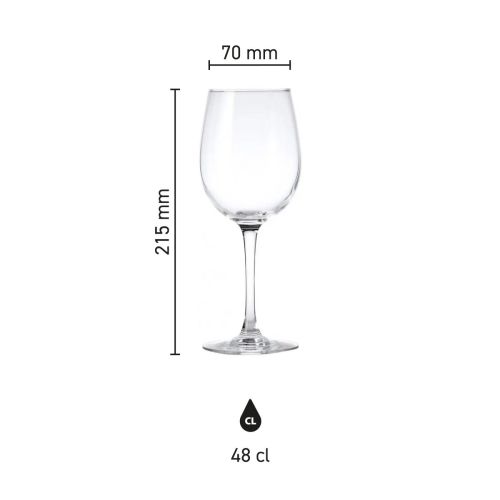 Infografik mit den Abmessungen des Weinglases Cosy Moments 48 cl. einschließlich Kelchhöhe und Inhalt.