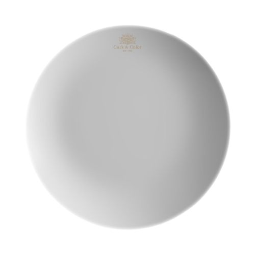 Coupe-Teller Isabelle, 24 cm, aus Porzellan mit einfarbigem CorkColor-Logo in der Mitte des Tellers.