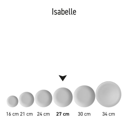 Serie von Coupe-Tellern Isabelle 27 cm aus weißem Porzellan, präsentiert als komplettes Set.