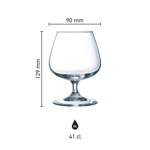 Infografik mit den Produktabmessungen von Degustation Glas Likör 41 cl.