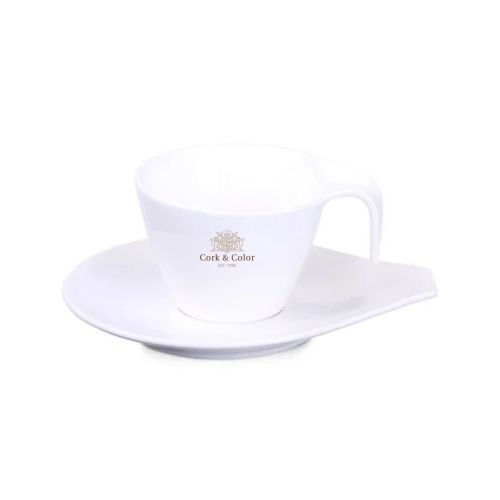 Porzellan Dream Tasse und Untertasse 15 cl bedruckt mit mehrfarbigem CorkColor Logo auf der Vorderseite.