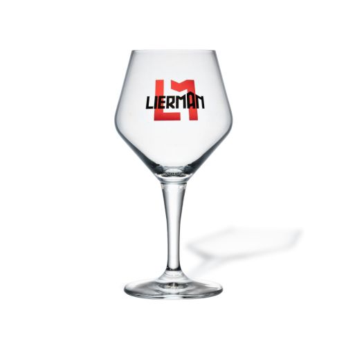 Transparentes Eder Kelchglas 30 cl mit mehrfarbigem Lierman-Logo in Firmenfarben auf der Vorderseite