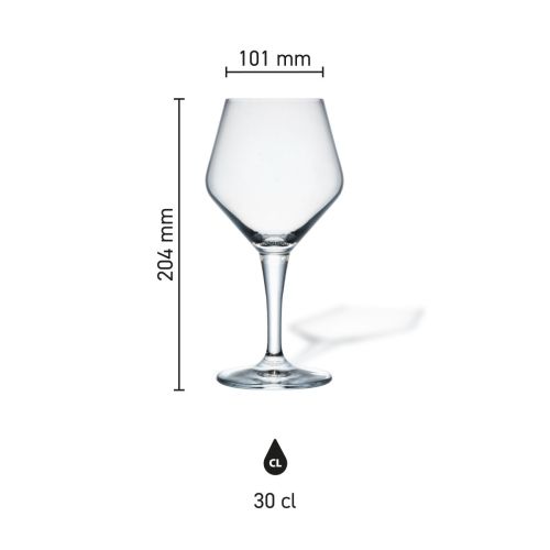 Maße des Eder Kelchglases 30 cl mit Höhe, Durchmesser und Fassungsvermögen in der Infografik