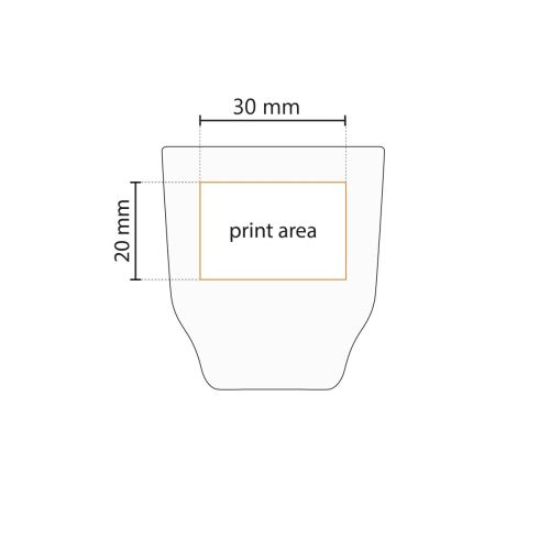 Die Abbildung zeigt den Druckbereich des weißen Porzellan-Eierbechers, der sich für den Druck von Logos oder Texten eignet. Die Abbildung zeigt den Druckbereich des weißen Porzellan-Eierbechers, der sich für den Druck von Logos oder Texten eignet.