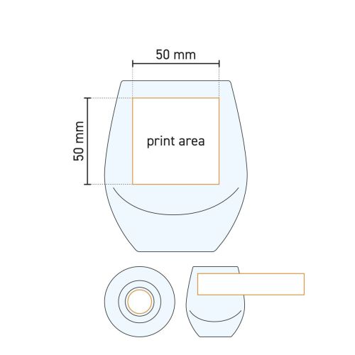 Technische Arbeitszeichnung von Esprit Tumbler 33 cl. mit markierter Druckfläche für Logo oder Text.