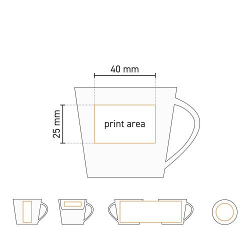 Technische Arbeitszeichnung der Eva Espresso Weiß 10 cl. SET mit deutlich gekennzeichnetem Druckbereich. Technische Arbeitszeichnung der Eva Espresso Weiß 10 cl. SET mit deutlich gekennzeichnetem Druckbereich.