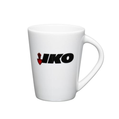 Eva-Becher, weiß, 25 cl, Porzellan, mit mehrfarbigem Iko-Logo auf der Vorderseite