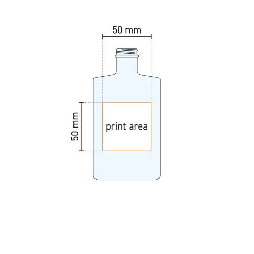 Technische Arbeitszeichnung der Bottle Berlin 0,2 Liter Glas mit Angabe der Druckfläche auf der Vorderseite. Technische Arbeitszeichnung der Bottle Berlin 0,2 Liter Glas mit Angabe der Druckfläche auf der Vorderseite.