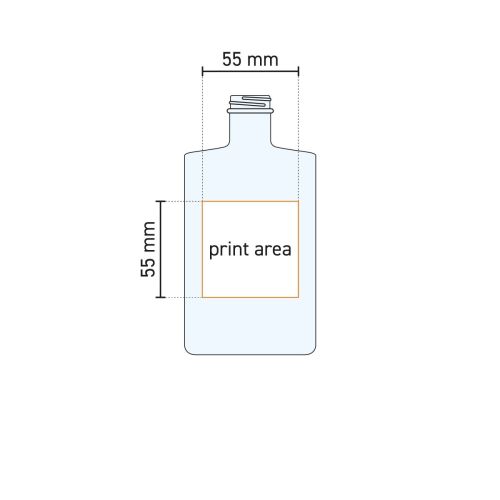 Die technische Arbeitszeichnung zeigt die Druckfläche auf der Vorderseite des Bottle Berlin 0,5 Liter Glases. Die technische Arbeitszeichnung zeigt die Druckfläche auf der Vorderseite des Bottle Berlin 0,5 Liter Glases.