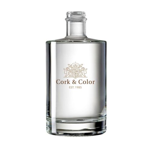 Glasflasche mit 0,7 Liter Inhalt, bedruckt mit mehrfarbigem CorkColor-Logo auf der Vorderseite. Glasflasche mit 0,7 Liter Inhalt, bedruckt mit mehrfarbigem CorkColor-Logo auf der Vorderseite.