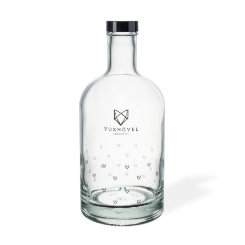 Glasflasche „Oslo“, 0,7 Liter, mit einfarbigem Logo des Voshövel Landhotels auf der Vorderseite