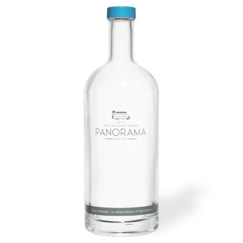 Oslo 1,0-Liter-Glasflasche mit eingraviertem Panorama-Logo auf der Vorderseite