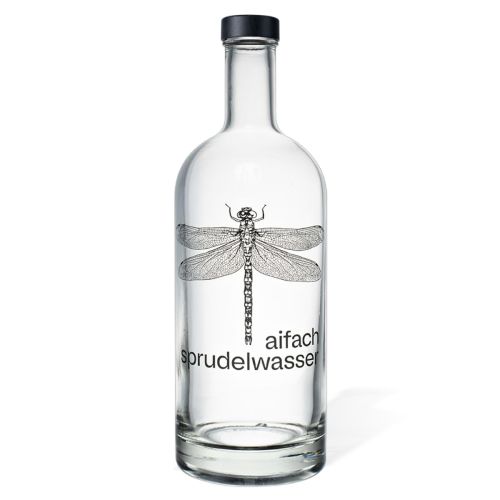 Oslo 1,0-Liter-Glasflasche mit einfarbigem Aifachsprudelwasser-Logo auf der Frontplatte