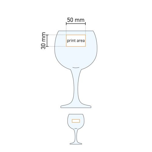 Technische Arbeitszeichnung des Gin Tonic glas Ambassador 56 cl. mit Angabe der Druck- und Gravurfläche. Technische Arbeitszeichnung des Gin Tonic glas Ambassador 56 cl. mit Angabe der Druck- und Gravurfläche.