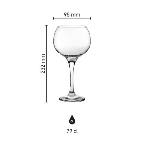 Infografik mit den Produktabmessungen von Gin Tonic Glas Ambassador 79 cl. mit Höhe, Breite und Fassungsvermögen.