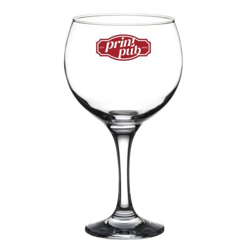 Gin Tonic Glas Bistro Cubata 63 cl. Vorderansicht mit rotem PrintPub-Logo Gin Tonic Glas Bistro Cubata 63 cl. Vorderansicht mit rotem PrintPub-Logo