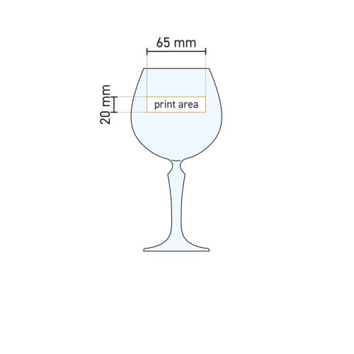 Technische Arbeitszeichnung des Gin Tonic Glases Spksy 58 cl mit Druckflächenanzeige