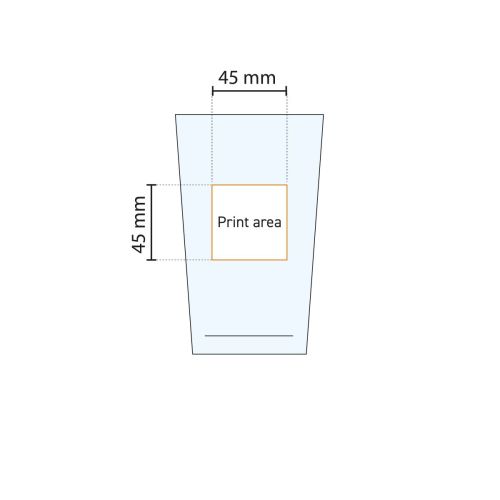 Technische Arbeitszeichnung von Glass Conique 28 cl. mit Angabe der Druckfläche für Logos. Technische Arbeitszeichnung von Glass Conique 28 cl. mit Angabe der Druckfläche für Logos.