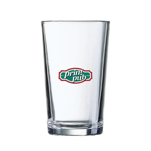 Glas Conique 28 cl. bedruckt mit mehrfarbigem PrintPub-Logo auf der Vorderseite des Glases. Glas Conique 28 cl. bedruckt mit mehrfarbigem PrintPub-Logo auf der Vorderseite des Glases.