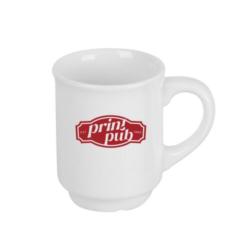 Glühwein Tasse 30 cl. aus Keramik mit einfarbigem PrintPub-Logo auf der Frontplatte