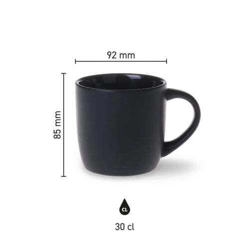 Infografik mit den Produktabmessungen von Handy mug Black 30 cl porcelain, einschließlich Höhe und Durchmesser. Infografik mit den Produktabmessungen von Handy mug Black 30 cl porcelain, einschließlich Höhe und Durchmesser.