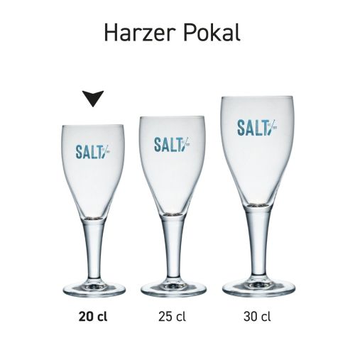 Harzer Pokal 20 cl Zapfglas aus einer Serie, mehrere Exemplare nebeneinander abgebildet