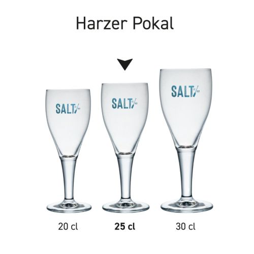 Harzer Pokal 25 cl Ausschankglas aus einer Serie, mehrere Exemplare nebeneinander abgebildet