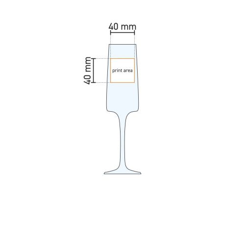 Technische Arbeitszeichnung des Iconic Champagnerglases 19 cl. mit angedeuteter Druckfläche. Technische Arbeitszeichnung des Iconic Champagnerglases 19 cl. mit angedeuteter Druckfläche.