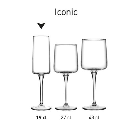 Mehrere 19-cl-Gläser Iconic Champagner-Gläser, präsentiert als eine Serie in der Übersicht Bild.