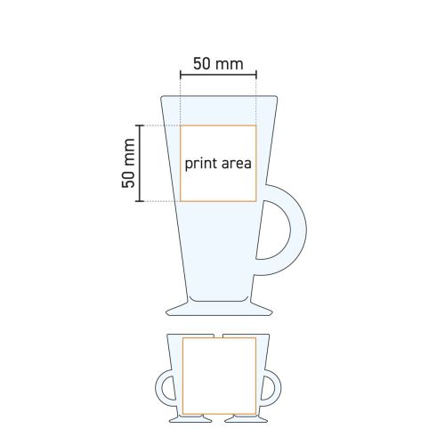 Technische Arbeitszeichnung des Irisch Coffee Acapulco 28 cl Glases mit Druckflächenanzeige