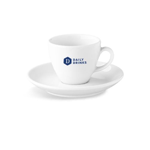 Isabelle Espresso 8 cl Porzellanset mit einfarbigem DailyDrinks-Logo auf der Espressotasse