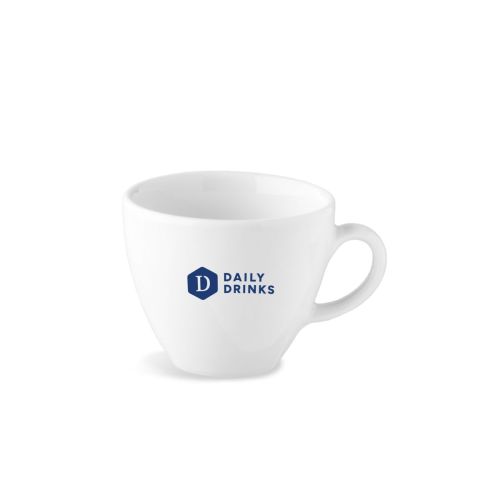 Isabelle Espressotasse 8 cl. aus Porzellan, mit einfarbigem DailyDrinks-Logo auf der Vorderseite