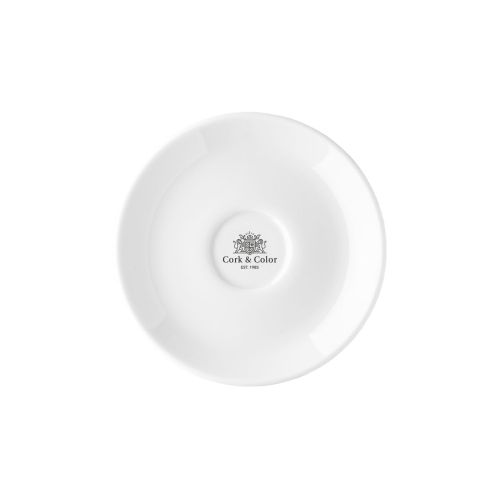 Isabelle Espresso Untertasse 11 cm aus Porzellan mit einfarbigem CorkColor-Logo auf der Untertasse