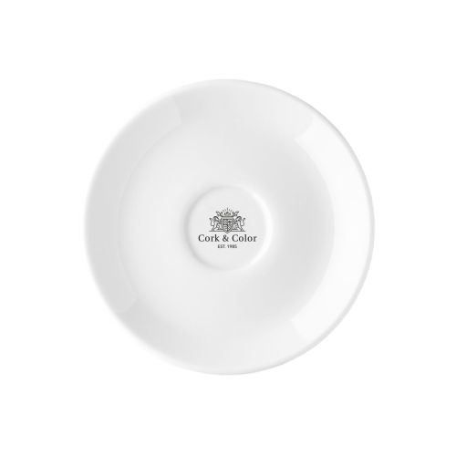 Isabelle Kaffeeteller 14 cm aus Porzellan mit einfarbigem CorkColor-Logo auf dem Teller