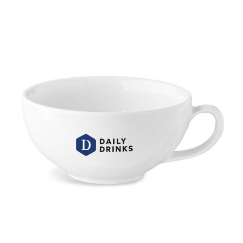 Isabelle Tasse für Milchkaffee 35 cl. aus Porzellan mit mehrfarbigem DailyDrinks-Logo auf der Vorderseite