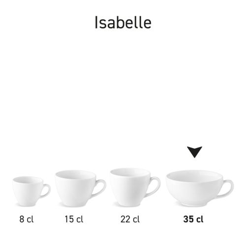 Isabelle-Tasse für Milchkaffee 35 cl. aus Porzellan, in einer Serie, mehrere Exemplare nebeneinander abgebildet