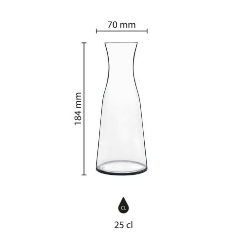 Die Infografik zeigt Höhe, Durchmesser und Fassungsvermögen der Glaskaraffe Atelier 0,25 Liter. Die Infografik zeigt Höhe, Durchmesser und Fassungsvermögen der Glaskaraffe Atelier 0,25 Liter.