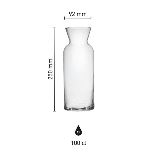 Die Infografik zeigt Höhe, Durchmesser und Fassungsvermögen der karaffe Village 1,00 Liter.
