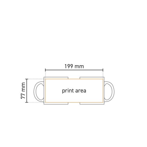 Technische Zeichnung des Bechers Kitty 30 cl aus rostfreiem Stahl mit markierter Druckfläche für den Druck. Technische Zeichnung des Bechers Kitty 30 cl aus rostfreiem Stahl mit markierter Druckfläche für den Druck.
